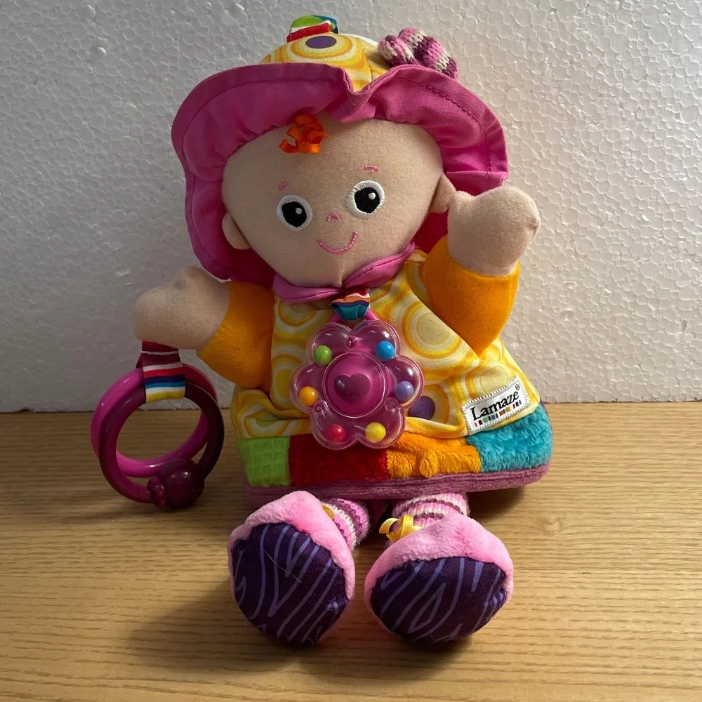 Lamaze Tomy Plush Baby Doll Red Hair Ginger Rattle Sensory Crinkle Learning Toy